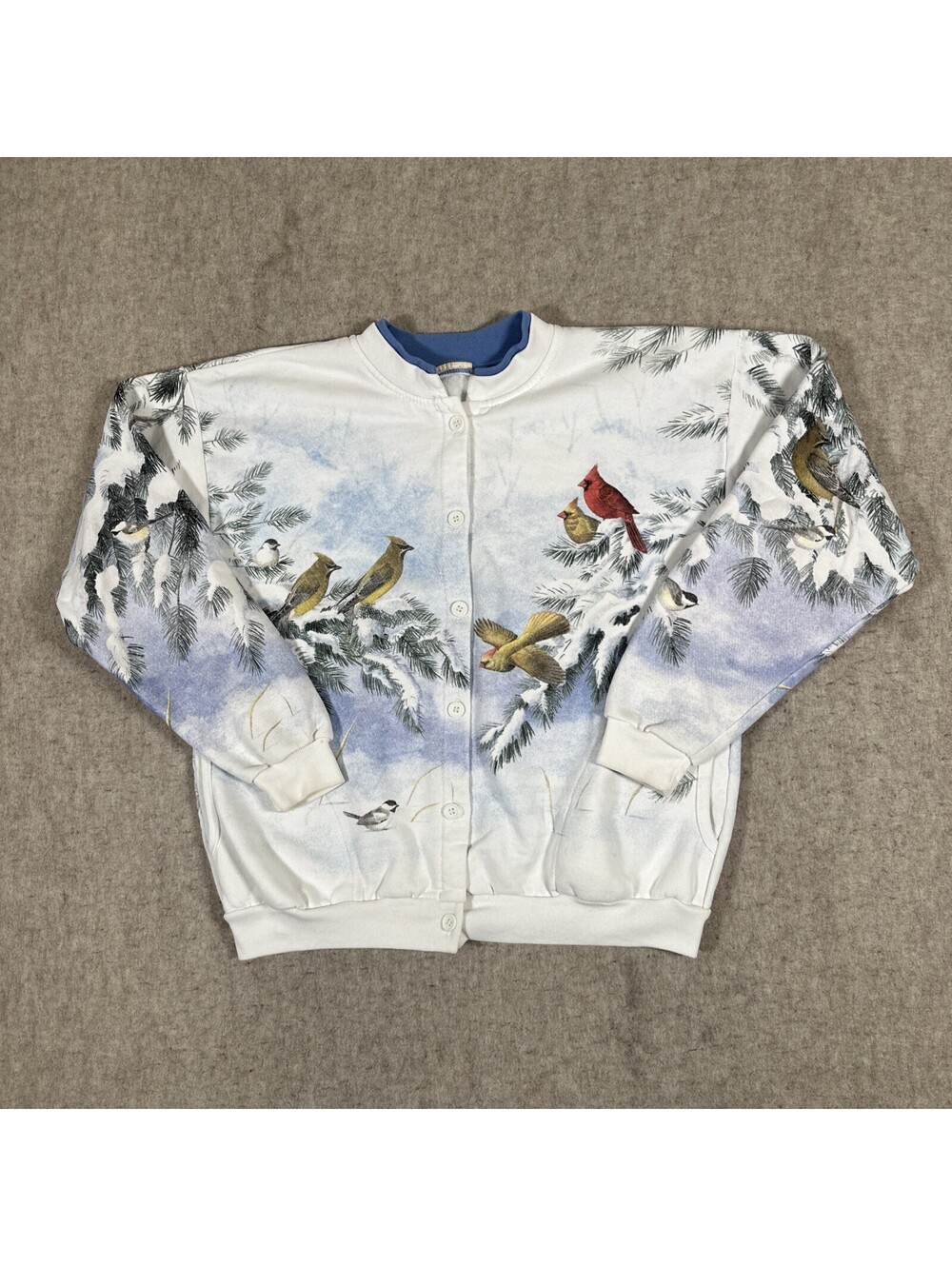 VTG Artisans Sweatshirt Cardigan Women’s Small? Button Bird Print Goblincore